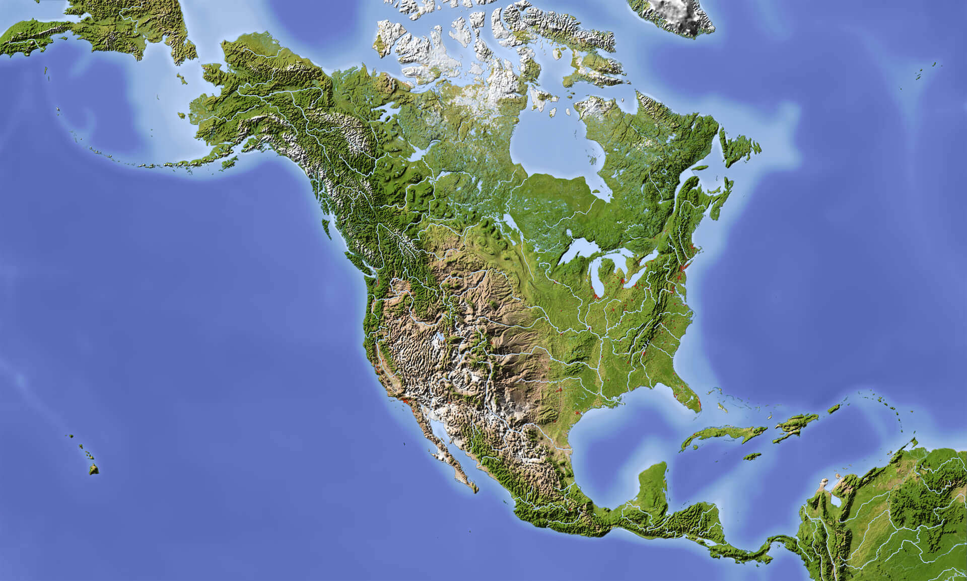 north america physical map from satellite
